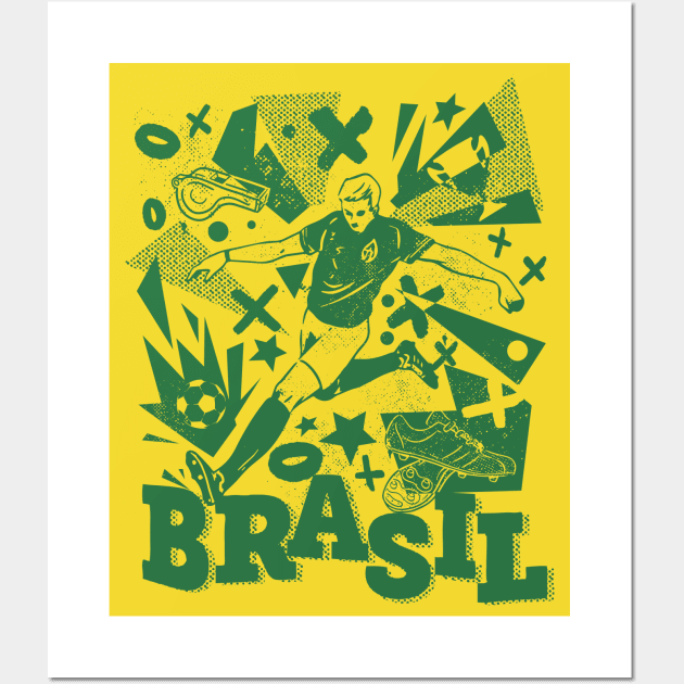 Vintage Brazil Football // Retro Grunge Brasil Soccer Wall Art by SLAG_Creative